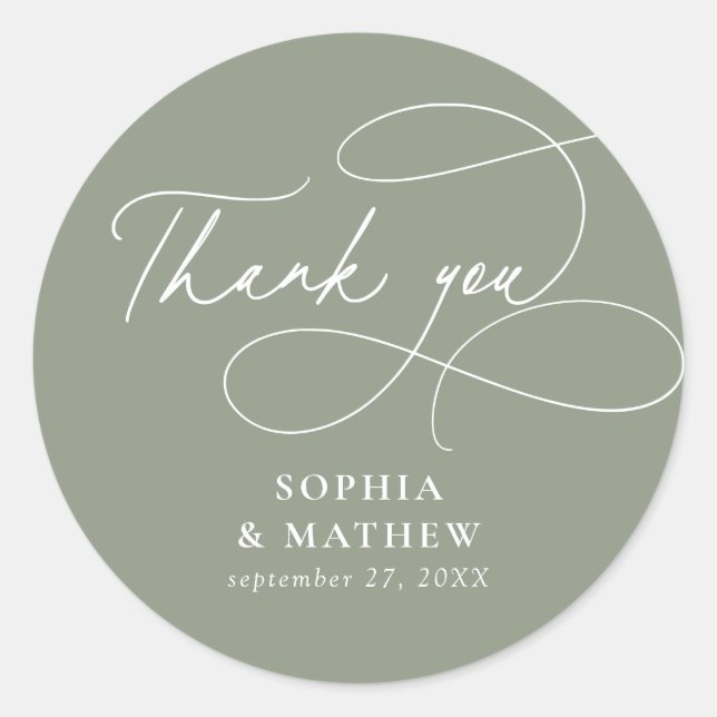 Moderne Hellgrüne Flourish Dankeschön Favor Runder Aufkleber (Vorderseite)