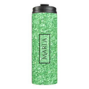 Moderne, hellgrüne Glitzer Textur Thermosbecher