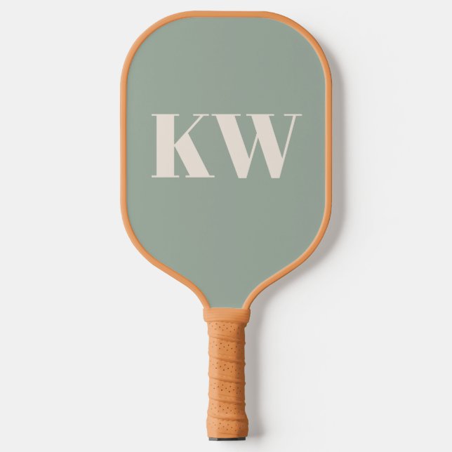 Moderne Hellgrüne Monogramm-Initialen Personalisie Pickleball Schläger (Vorderseite)