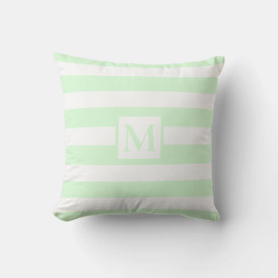 Moderne hellgrüne weiße Streifen monogramm Kissen