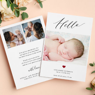 Moderne Hello Baby einfache Schrift 3 Foto Geburt Ankündigung