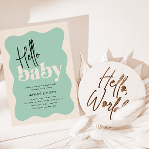 Moderne Hello Baby Mintgrün & Creme Baby Shower Einladung