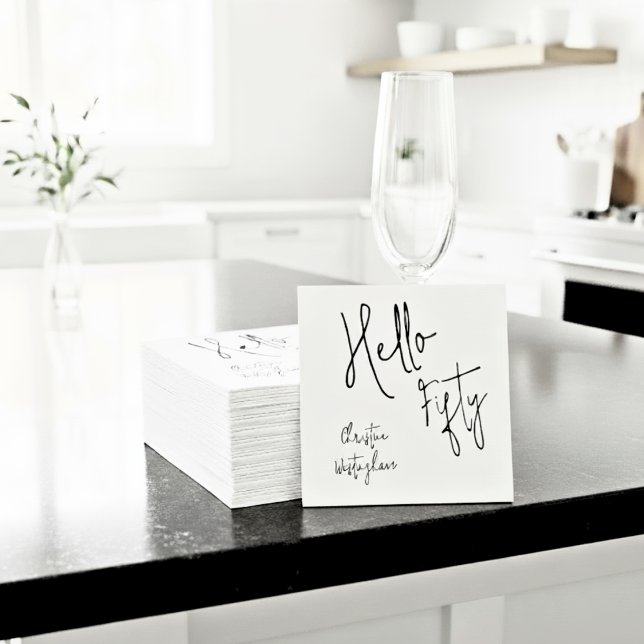 Moderne Hello Fifty Schrift zum 50. Geburtstag Serviette (Von Creator hochgeladen)