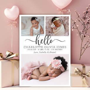 Moderne Hello Script Baby Mädchen Geburt Ankündigung