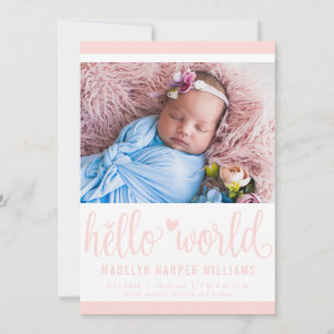 Moderne Hello World Foto Rosafarbenes Geburtstag-S Ankündigung