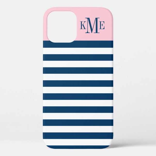 Moderne, hellrosa Navy Strips, kundenspezifisch Case-Mate iPhone Hülle (Rückseite)