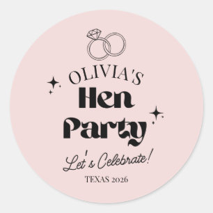 Moderne Hen Party mit individuellem Namen Rosé P Runder Aufkleber