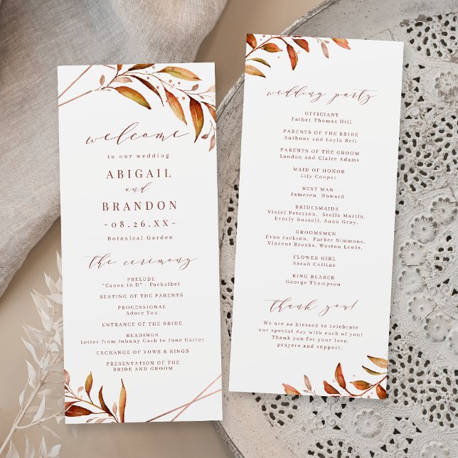 Moderne Herbgreenerie Geometrische rustikale Hochz Programm (Modern Fall Greenery Geometric Rustic Wedding Program)