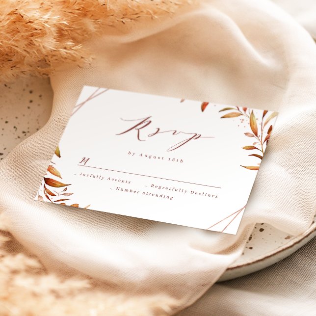 Moderne Herbgreenerie Geometrische rustikale Hochz RSVP Karte (Modern Fall Greenery Geometric Rustic Wedding RSVP Card)