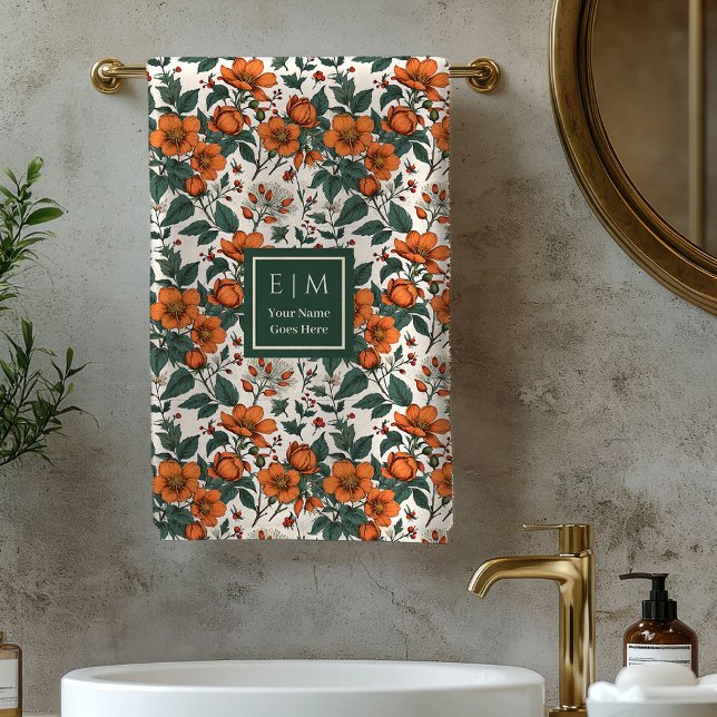 Moderne Herbst-Blumen-Pastell-Sage-Personalisierte Badhandtuch Set (Modern Fall Floral Pastel Sage Custom Name Towel)