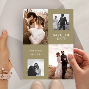 Moderne Herbst-Foto-Collage Save the Date Hochzeit Einladung