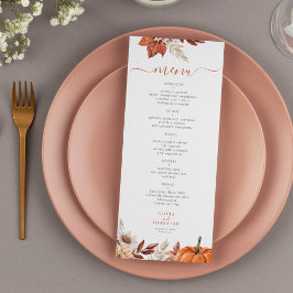 Moderne Herbst Herbst Terracotta Blattage Hochzeit Menükarte