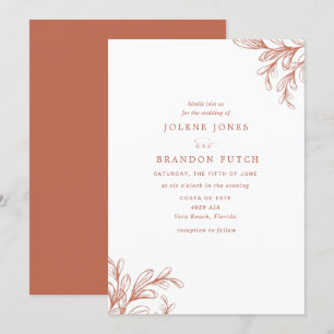 Moderne Herbst-Hochzeit in verbranntem Orange Einladung