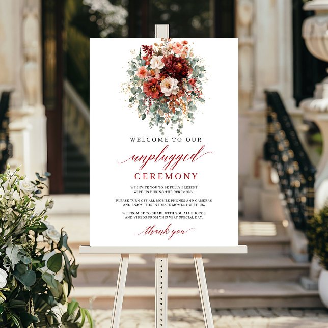 Moderne Herbst-Marsala-Unplugged-Zeremonie-Schilde Poster (Modern Fall Marsala Unplugged Ceremony Sign Design

)