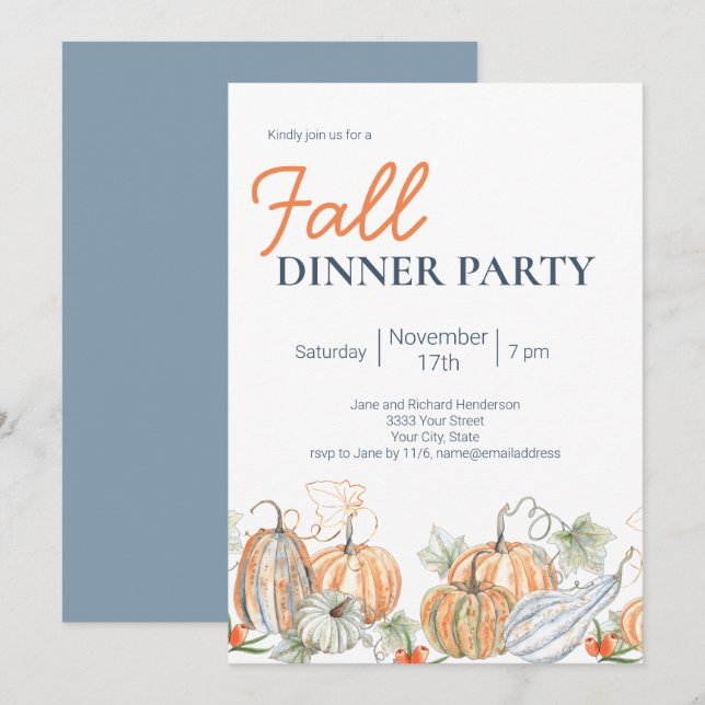 Moderne Herbst Pumpkin Dinner Party Einladung (Vorne/Hinten)