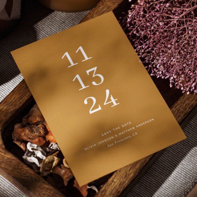 Moderne Herbst-Senf gelbe minimalistische Hochzeit Save The Date (Von Creator hochgeladen)