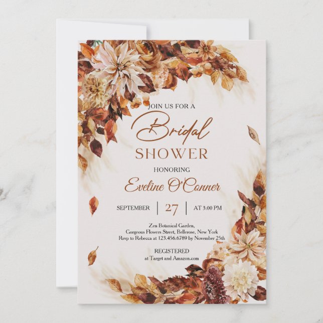 Moderne Herbst- und Herbst-Blume-Blätter schaden Einladung (Vorderseite)