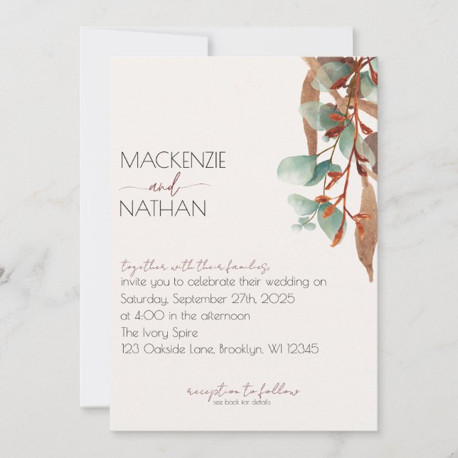 Moderne Herbstblätter Einladung zur Hochzeit (Vorderseite)