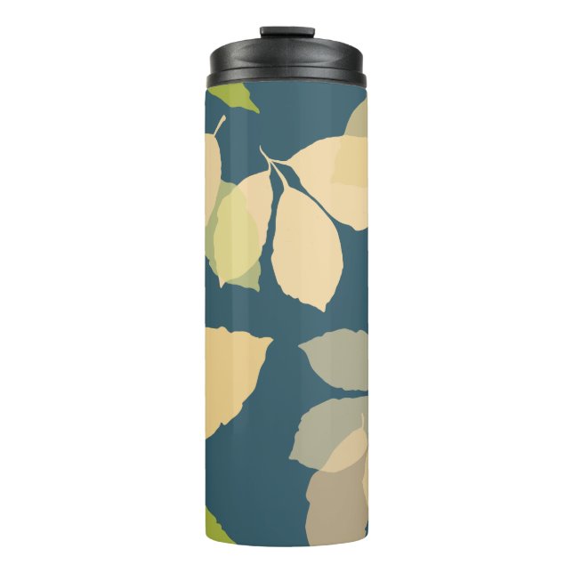 Moderne Herbstblätter mit Türkis Hintergrund Thermosbecher (Vorderseite)