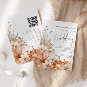Moderne Herbstblumen-Schrift-QR-Code-Hochzeit Einladung