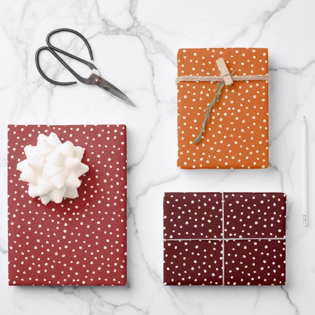 Moderne Herbstfarben Polka Dot Fall Geschenkpapier Set (Vorderseite)