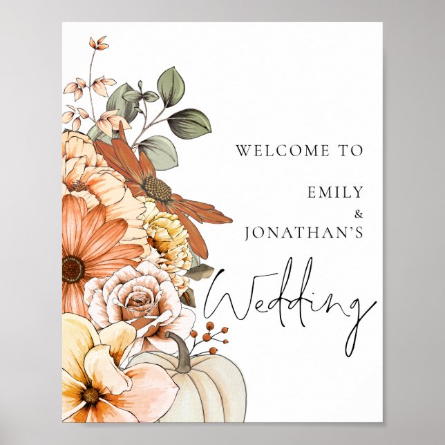 Moderne Herbstflöten Willkommen bei Hochzeit Poster (Vorne)