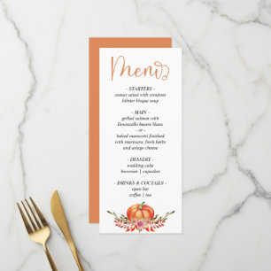 Moderne Herbstkürbisgebirge Hochzeitsmenü Menükarte