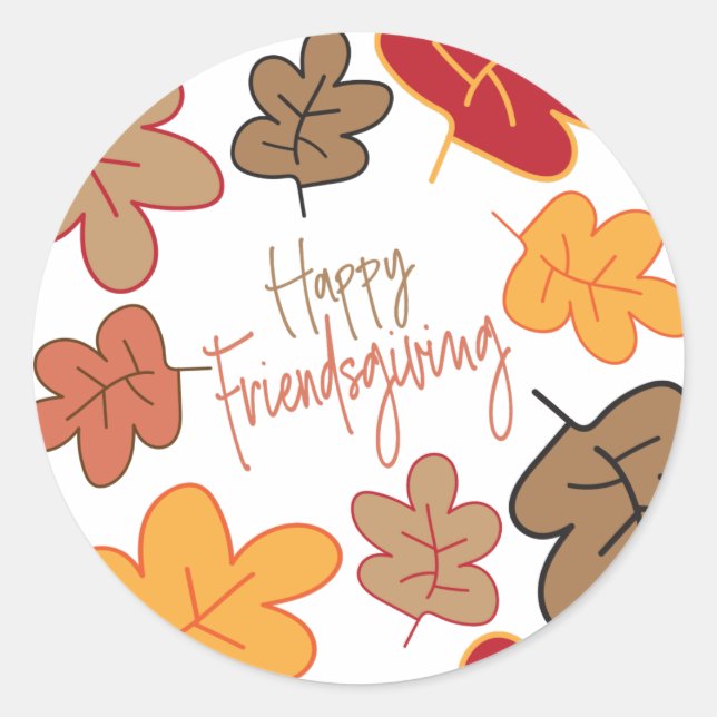 Moderne Herbstlaub Friendsgiving-Sticker Runder Aufkleber (Vorderseite)