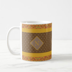 Moderne Herbstlaub Monogram Brown Polka Dot Kaffeetasse