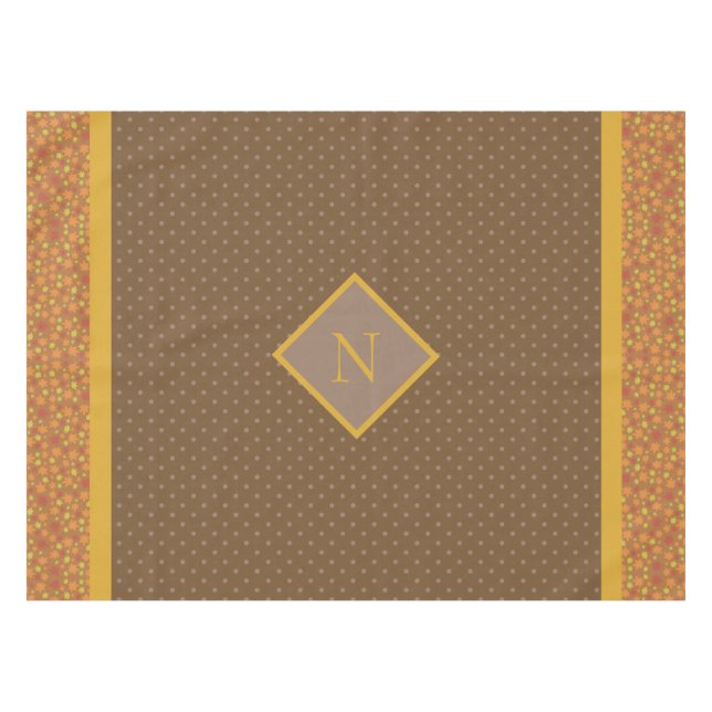 Moderne Herbstlaub Monogram Polka Dot Tischdecke (Vorderseite (Horizontal))