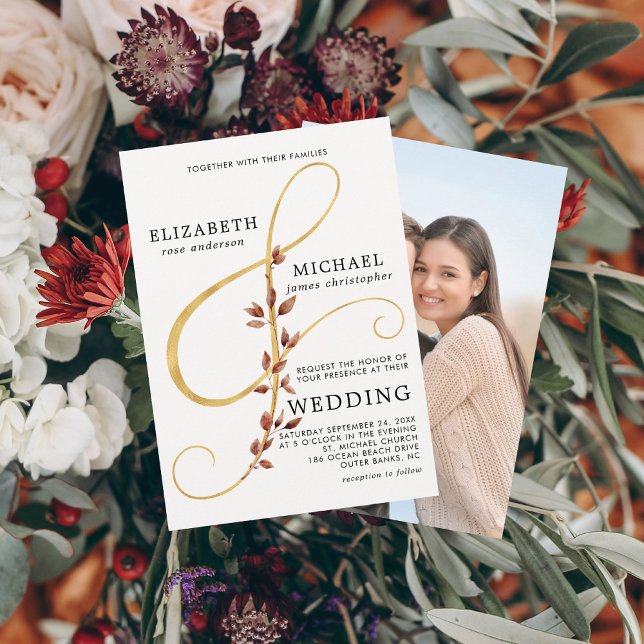 Moderne Herbstlaube Ampersand einfaches Foto Hochz Einladung (Von Creator hochgeladen)