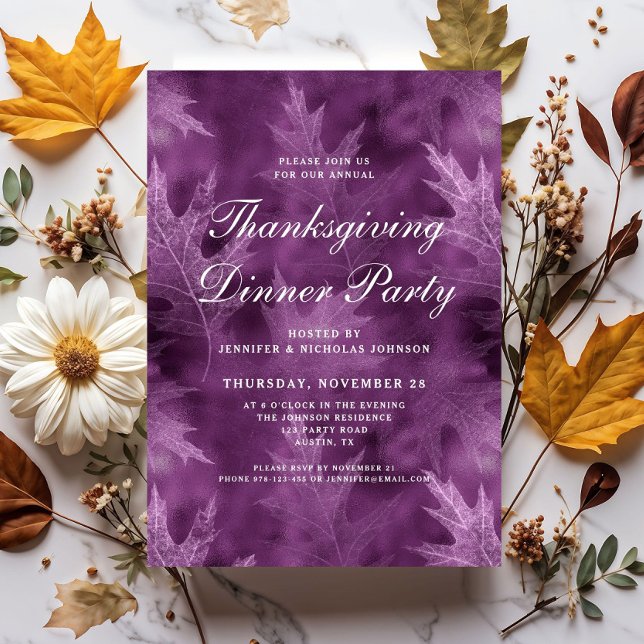 Moderne Herbstlaube Erntedank Dinner Party Einladung (Modern Fall Leaves Thanksgiving Dinner Party Invitation)