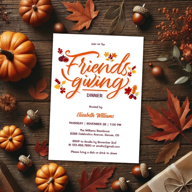 Moderne Herbstlaube Freundliches Abendessen Party Einladung (Modern Fall Leaves Friendsgiving Dinner Party Invitation)
