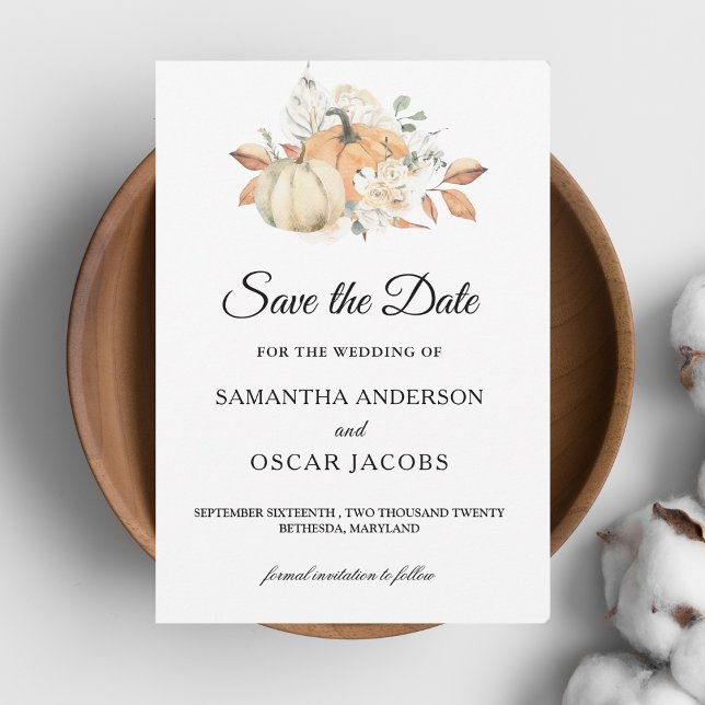 Moderne Herbstpumpen und Blume Save The Date (Von Creator hochgeladen)