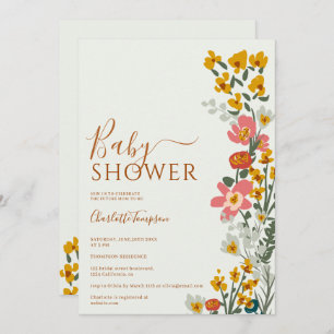 Moderne Herbstretrine Blume Grüne Babydusche Einladung