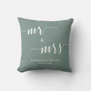 Moderne Herr und Frau Sage-Grün Hochzeit Kissen