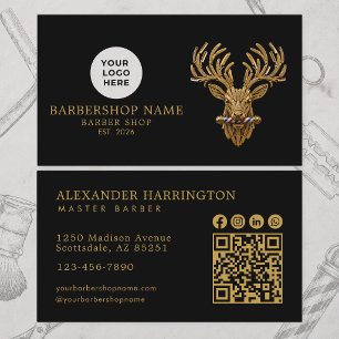 Moderne Herrenbarbier Goldhirsch Qr Code Soziale I Visitenkarte