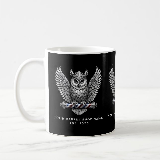 Moderne Herrenbarbier Silber-Eule Promo-Marke Kaffeetasse (Links)
