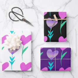 Moderne Herz-Blume Gemustert Valentine Geschenkpapier Set