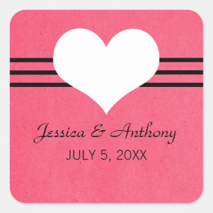 Moderne Herz-Hochzeitsticker, rosa Quadratischer Aufkleber