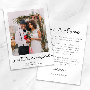 Moderne Herz-Kalligrafie-Just-Married-Foto Ankündigung