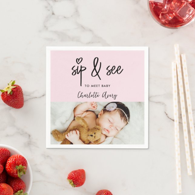 Moderne Herz-Rosa Sip & See Benutzerdefinierte Bab Serviette (Beispiel)