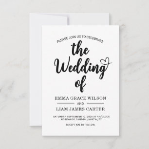 Moderne Herz-Schrift Hochzeit Schwarz und Weiß RSVP Karte