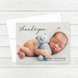 Moderne Herz Schrift Neugeborenes Baby Foto Dankeskarte