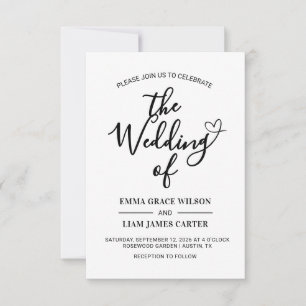 Moderne Herz-Schrift Schwarz-Weiß-Hochzeit RSVP Karte