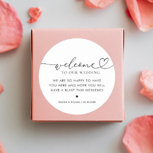 Moderne Herz-Script-Hochzeit Begrüßung Hotel Gesch Runder Aufkleber