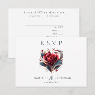 Moderne Herz-Shaped-Rose-Hochzeit RSVP Karte