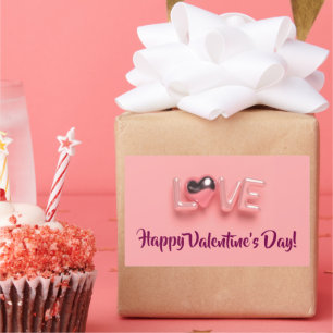 MODERNE HERZ VALENTINSTAG ROSA RECHTECKIGER AUFKLEBER