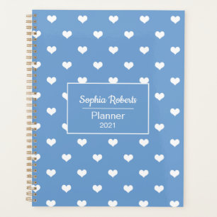 Moderne Herzen Muster blau personalisiert Planer