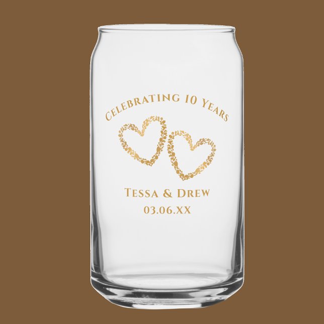 Moderne Herzen - Personalisierte 10. Hochzeitstag- Dosenglas (Personalize this keepsake glass can with original botanical hearts.  10 year anniversary gift.)